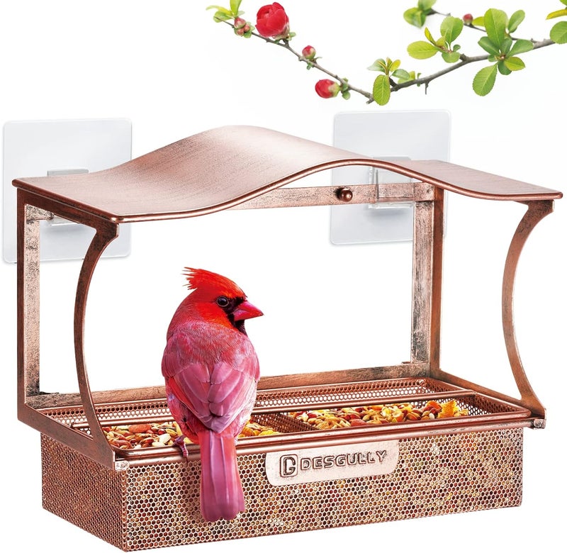 DesGully Window Bird Feeder, Metal - with Strong Suction Cups, Large Outdoor for Viewing Bird Watching Gift (Curved) - Image 1